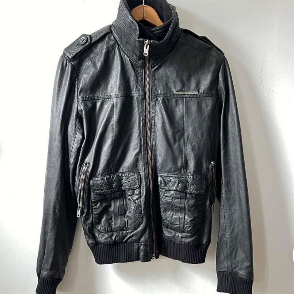 Superdry men’s black leather bomber jacket